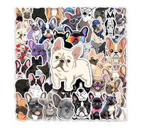 Lot de 50 autocollants Bulldog français - Pour skateboard, graffiti, moto, vélo, snowboard, bagages, ordinateur portable, voiture, valise pour enfants et adolescents - En vinyle imperméable