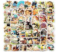 Lot de 50 autocollants chat de dessin animé - 5 cm - En PVC imperméable - Pour cahiers, gourdes, appareils électroniques, skateboards, valises et journaux, couleurs vives et - Pour et