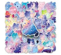 Lot de 50 autocollants chat étoilé pour voiture, ordinateur portable, téléphone, guitare, skateboard, moto, vélo, Starry Cat - En vinyle imperméable - Pour adolescents, enfants, adultes