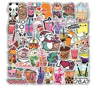Lot de 50 autocollants de boissons de style dessin animé tendance pour bouteille d’eau, ordinateur portable, téléphone - en vinyle étanche - Lait, bubble tea, boissons aromatisées - Cadeaux de fête
