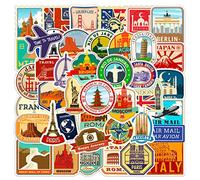 Lot de 50 autocollants de célèbres villes du monde avec attractions touristiques, vintage, en vinyle, imperméables