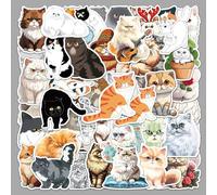 Lot de 50 autocollants de chat persan drôles d'autocollants d'animaux de dessin animé, autocollants en vinyle imperméables pour animaux de compagnie Kawaii