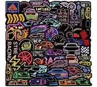 Lot de 50 autocollants de course néon pour voiture - Skateboard Graffiti - Pour motos, vélo, snowboard, bagages, ordinateur portable, voiture - Pour enfants et adolescents - En vinyle imperméable