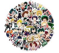 Lot de 50 autocollants de dessin animé MHA Midoriya Izuku/Todoroki Shouto/Uraraka Ochako - Autocollants colorés et imperméables pour tasses à eau, sacs, cahiers