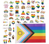 Lot de 50 autocollants de fierté - Drapeau arc-en-ciel Lgbtq - Lesbian Progress - Bisexual - Guirlande gay - Drapeau arc-en-ciel - 150 x 90 cm - Autocollants homosexuels