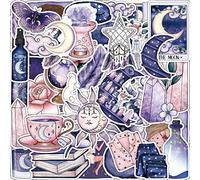 Lot de 50 autocollants de lune magique de minuit, autocollants esthétiques violets bohèmes, en vinyle imperméable, décoration de fête, cadeaux pour adolescents et adultes