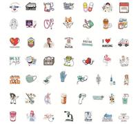 Lot de 50 Autocollants de Médecin Infirmière Autocollants Médicaux Amusants pour Travailleurs de la Santé Autocollants en Vinyle Imperméables pour Voiture, Ordinateur Portable, Vélo, Moto et Casque
