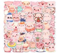 Lot de 50 autocollants de porcs roses, autocollants pour animaux mignons, vinyle imperméable Kawaii dessin animé animaux domestiques autocollants pour planche à roulettes