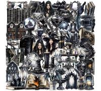 Lot de 50 autocollants de sorcière magique, en PET transparent, pour scrapbooking, sorcière, autocollants esthétiques vintage pour journal, album photo, calendrier, fabrication de cartes, carnets