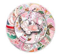 Lot de 50 autocollants de vacances en vinyle rose, étiquettes festives imperméables | Décorations créatives pour bouteilles, journaux, couvertures techniques, projets d'emballage, loisirs créatifs