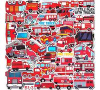Lot de 50 autocollants de voiture de pompiers pour enfants, adolescents, mignons dessins animés pour bouteilles d'eau, vélo, ordinateur portable, autocollants en vinyle imperméables