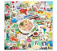 Lot de 50 autocollants de voyage Vietnam - Paysage extérieur et monuments - Autocollants en vinyle imperméable pour ordinateur portable, scrapbooking, bouteille d'eau, journal et téléphone - Souvenir