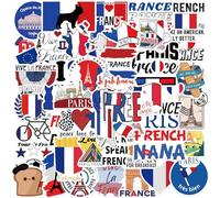 Lot de 50 autocollants drapeau de la France - Pour skateboard, graffiti, moto, vélo, snowboard, bagages, ordinateur portable, voiture, valise pour enfants et adolescents - En vinyle imperméable