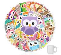 Lot de 50 autocollants en forme de chouette - En vinyle imperméable - Pour ordinateur portable, skateboard, scrapbooking, gourde, téléphone portable, journal