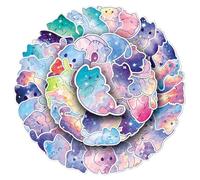 Lot de 50 autocollants en vinyle aquarelle galaxie chat kawaii mignons esthétiques imperméables pour ordinateur portable, bouteille d'eau, valise, skateboard, journal, pour filles