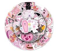 Lot de 50 autocollants en vinyle imperméables pour ordinateur portable, bouteille d'eau, valise, skateboard, journal pour filles - Rose