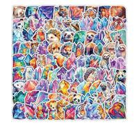 Lot de 50 autocollants en vinyle irisé avec motif animal holographique, esthétique, étanche, pour ordinateur portable, bouteille d'eau, valise, skateboard, journal intime, pour filles