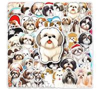Lot de 50 autocollants en vinyle motif chien Shih Tzu - Imperméable - Pour ordinateur portable, scrapbooking, ordinateur portable, téléphone, tasse, bagages, skateboard, bouteille - Durable et