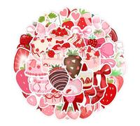 Lot de 50 autocollants en vinyle motif fraise, esthétique, étanche, pour ordinateur portable, bouteille d'eau, valise, skateboard, journal, adolescentes et filles