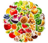 Lot de 50 autocollants en vinyle pour enfants et adolescents en forme de fruits et légumes pour ordinateurs portables, tasses en acier inoxydable, tasses en céramique, valises, autocollants pour