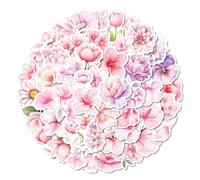 Lot de 50 autocollants en vinyle pour valise, réfrigérateur, bouteille d'eau - Motif floral rose - Pour filles et adolescents