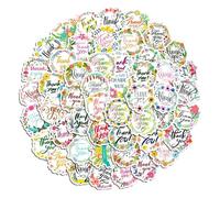 Lot de 50 autocollants en vinyle « Thank You » - Motif floral inspirant pour ordinateur portable, bouteille d'eau, valise, skateboard, journal