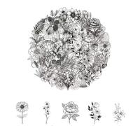 Lot de 50 autocollants fleurs noires et blanches - Style vintage - Transparents - Pour ordinateur portable, scrapbooking, bricolage, agenda, ordinateur portable