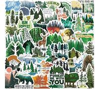 Lot de 50 autocollants forêts verts pour adolescents et adultes, en vinyle, imperméable, dessin animé, pin, arbre, animaux, plante