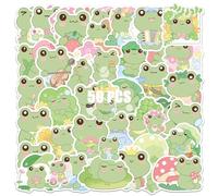 Lot de 50 autocollants grenouille mignons, esthétiques kawaii, mignons, durables et résistants aux rayures, mignons autocollants animaux imperméables pour bouteilles d'eau, ordinateur portable