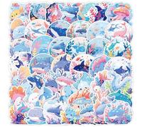 Lot de 50 autocollants mignons de la vie océanique peints à la main requin baleine dauphin pour guitare, skateboard, ordinateur portable, bagage, vinyle imperméable