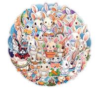 Lot de 50 autocollants motif lapin pour adolescents, garçons, filles, enfants, autocollants mignons en vinyle imperméable pour ordinateur portable, gourde, vélo, téléphone, ordinateur portable,