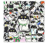 Lot de 50 autocollants noirs en vinyle motif chien Shiba Inu, mignons kawaii, autocollants de dessin animé imperméables pour ordinateur portable, scrapbooking, journal, skateboard, tasse, bouteille