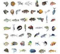 Lot de 50 Autocollants Poissons, Animaux Marins, Autocollants Imperméables, pour Fête d'anniversaire, Scrapbooking, Skateboard, Téléphone, Ordinateur Portable