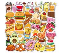 Lot de 50 autocollants pour aliments sucrés, nourriture délicieuse, thé au lait, fruits, hamburger, frites, cadeau pour enfants, adolescents, adultes, garçons, autocollants étanches
