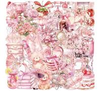 Lot de 50 autocollants roses esthétiques - Coquette - Transparent - En PET - Rétro - Esthétiques - Imperméables - Pour scrapbooking, journaling, album, filles et enfants