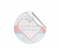 Lot de 50 autocollants « Schön dass du da bist » pour cadeaux d'invités, ou petits cadeaux pour mariage, baptême, anniversaire, anniversaire de mariage (4,5 cm, ronds)