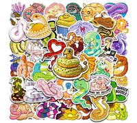 Lot de 50 autocollants serpent de dessin animé - Autocollants mignons irisés pour enfants garçons adolescents - Vinyle imperméable Vsco Kawaii - Autocollants colorés