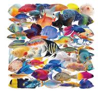 Lot de 50 autocollants transparents en forme de poissons tropicaux et océaniques, autocollants esthétiques pour journal, journal, journal, scrapbooking, décalcomanies de pêche imperméables et