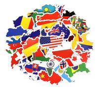 Lot de 50 autocollants uniques en vinyle imperméable représentant des drapeaux nationaux et des cartes de pays, parfaits pour les voyages, la
