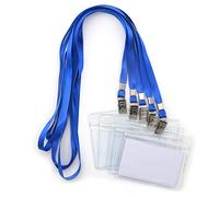 Lot de 50 badges d'identification horizontaux en plastique transparent étanche et 50 cordons bleus