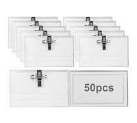 Lot de 50 badges nominatifs pour le travail avec pince crocodile et épingle de sécurité, 9 x 5,6 cm, étiquettes professionnelles en plastique, porte-badge pour personnel de conférence, porte-badge