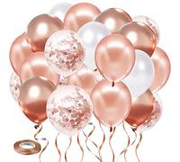 Lot de 50 ballons à confettis or rose, blanc et or rose métallisé pour anniversaire, mariage, fiançailles, enterrement de vie de jeune fille, décoration de fête prénuptiale