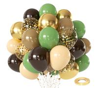 Lot de 50 ballons à confettis pour décoration de fête d'anniversaire - Vert sauge, marron foncé, marron foncé, nude et doré métallique avec confettis - 30,5 cm