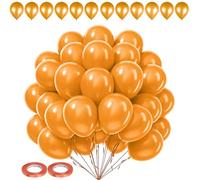 Lot de 50 ballons de fête orange clair de 25,4 cm avec 2 rouleaux de rubans orange - 5 mm x 10 mètres, parfaits pour les mariages, les anniversaires, les fêtes prénatales et les décorations