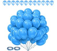 Lot de 50 ballons de fête ronds bleu clair de 25,4 cm avec 2 rouleaux de ruban bleu layette - 5 mm x 10 mètres, parfaits pour les mariages, les anniversaires, les fêtes prénatales et les décorations