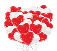 Lot de 50 ballons en forme de cœur rouges et blancs de 30,5 cm avec forme de cœur pour décoration de mariage, fête de mariage, anniversaire, demande en mariage