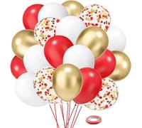 Lot de 50 ballons en latex rouge blanc doré SKYIOL 30 cm Confettis métalliques pour mariage, Noël, Saint-Valentin, fête des mères, décoration de fête JGA