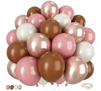 Lot de 50 ballons en latex style bohème pour décoration de fête prénatale, Saint-Valentin, mariage, anniversaire de mariage - 30,5 cm - rose poudré et marron, or rose, blanc, sable