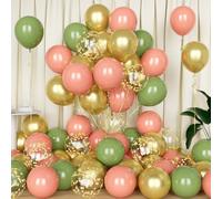 Lot de 50 ballons rétro de 30,5 cm avec confettis dorés pour fête d'anniversaire, fête prénatale, anniversaire de mariage, décoration de fête sur le thème du safari, vert sauge, rose