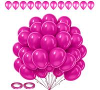 Lot de 50 ballons ronds de 25,4 cm avec 2 rouleaux de ruban rose vif - 5 mm x 10 mètres, parfaits pour les mariages, les anniversaires, les fêtes prénatales et les décorations d'anniversaire